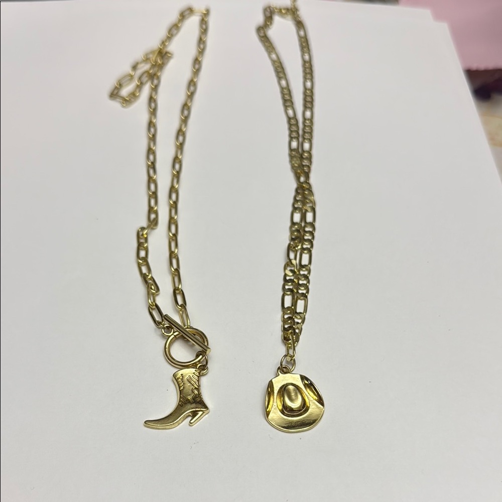 Gold Cowboy Boot and Hat Necklace Set